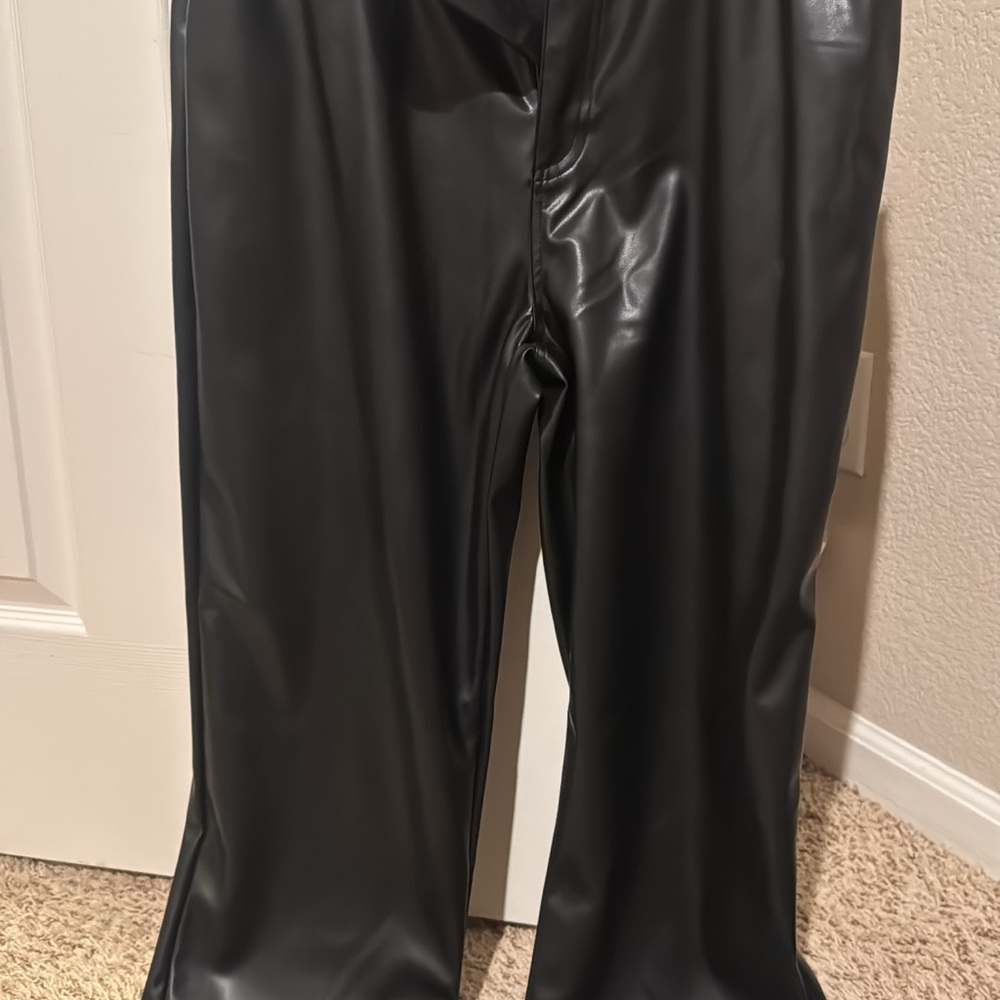 SHEIN Black Faux Leather Wide Leg Pants